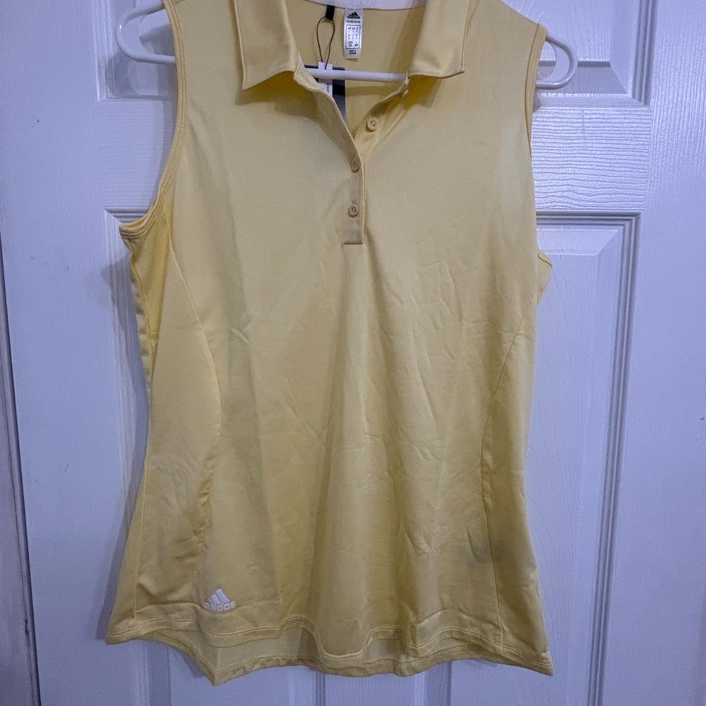 Adidas Women's Light Yellow Sleeveless Polo Top - Size Large (NWT)
